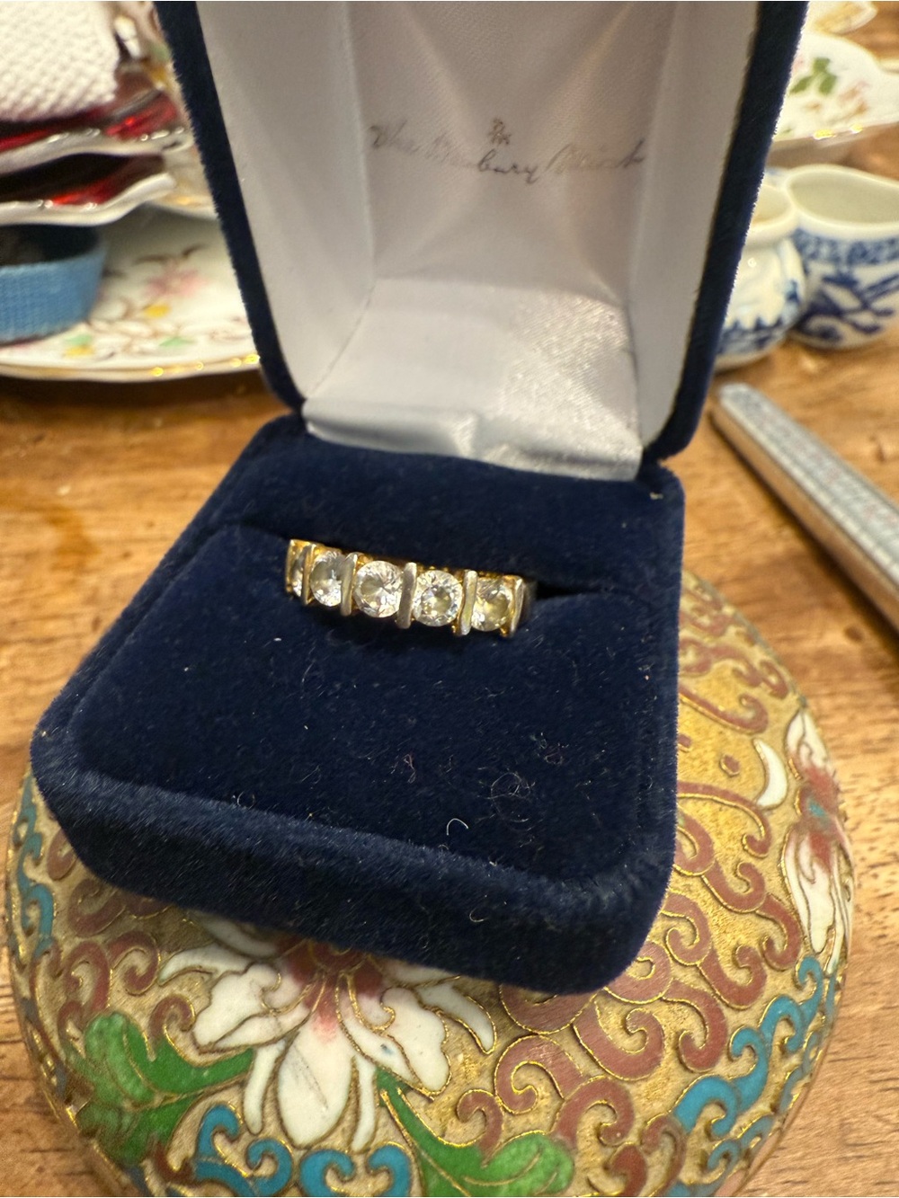 Vintage Gold Tone Five Stone Clear CZ Ring Size Estate Jewelry